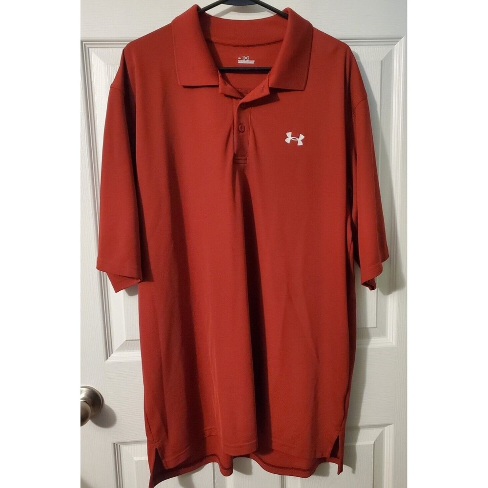 Under Armour Xl Mens Polo Red Button Up Collared Short Sleeve